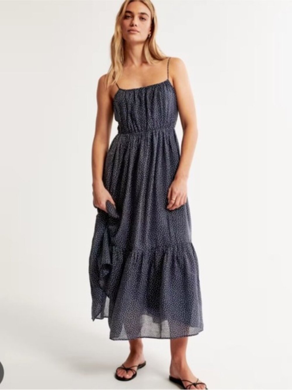 Abercrombie & Fitch Blue Low Back Tiered Maxi Dress Adjustable Straps, Size S